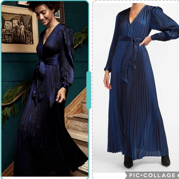 NWT Express Metallic Pleated Tie Front Maxi Dress Size Small - Picture 1 of 9